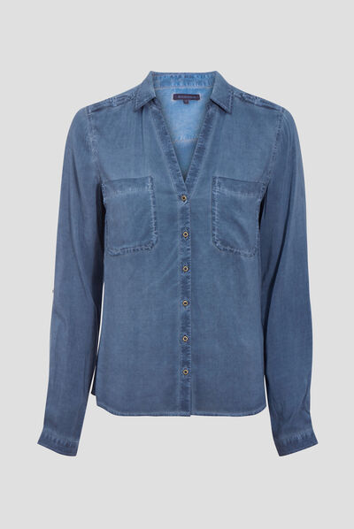 Chemise manches longues bleu foncé femme