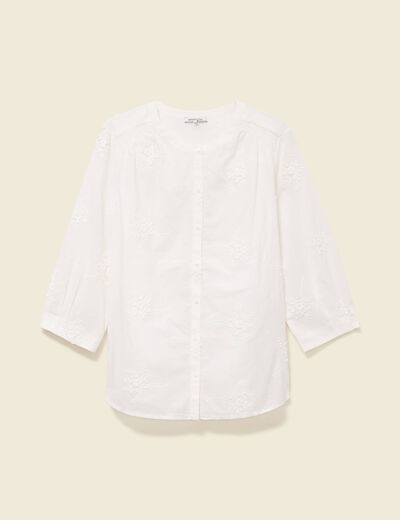 Chemise en coton manches 3/4 ecru femme