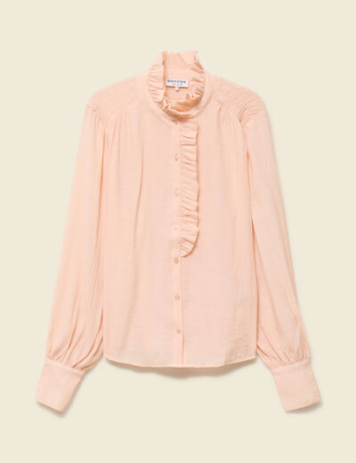 Chemise manches longues col montant rose champagne femme