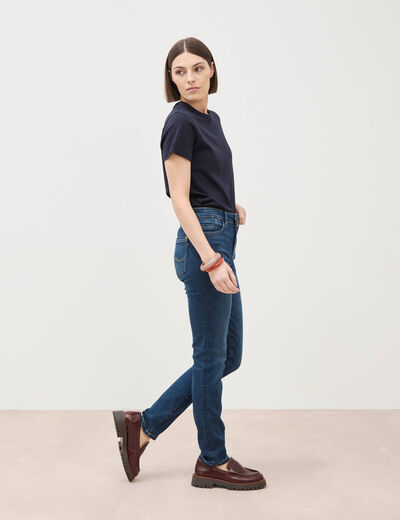 Jeans slim taille haute denim brut femme