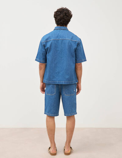 Chemise col am&eacute;ricain manches courtes denim stone homme