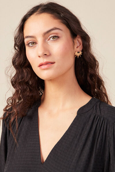 Robe trapèze col en V noir femme