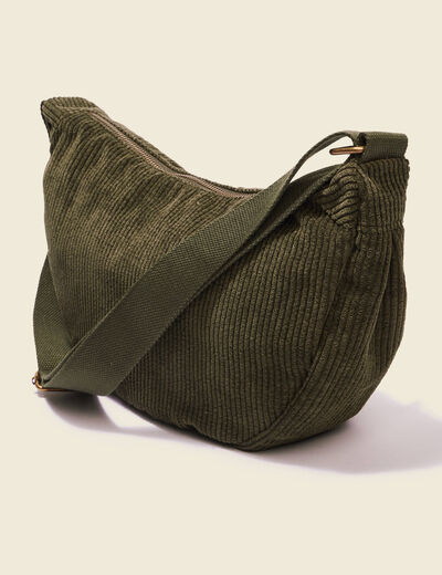 Sac demi-lune velours côtelé taupe femme