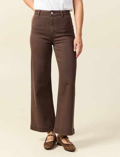 Jeans large cropped taille haute marron femme
