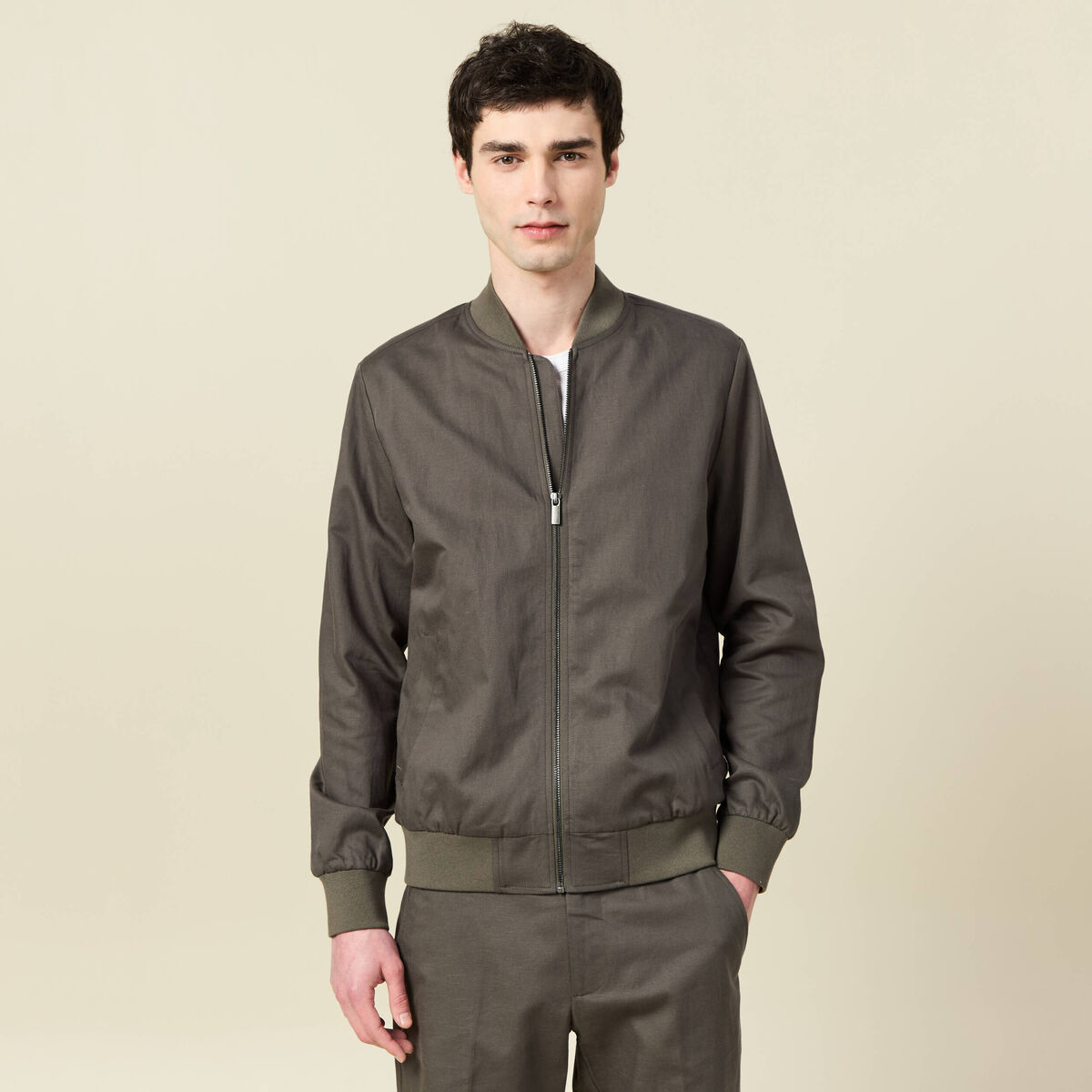 Blouson zipp&eacute; col teddy vert fonc&eacute; homme