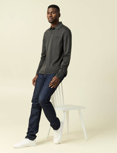 Polo cintr&eacute; manches longues noir homme