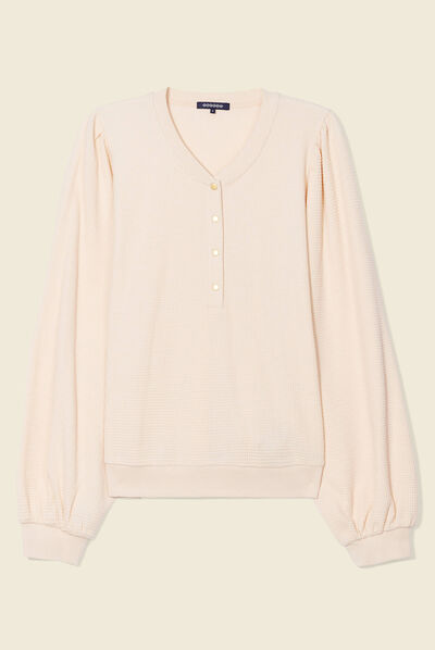 Sweat manches longues col en V creme femme