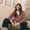 T-shirt droit manches longues en coton bordeaux femme