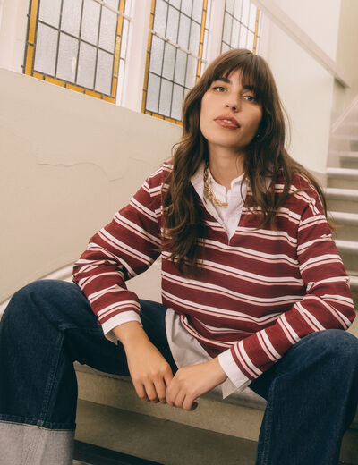 T-shirt droit manches longues en coton bordeaux femme