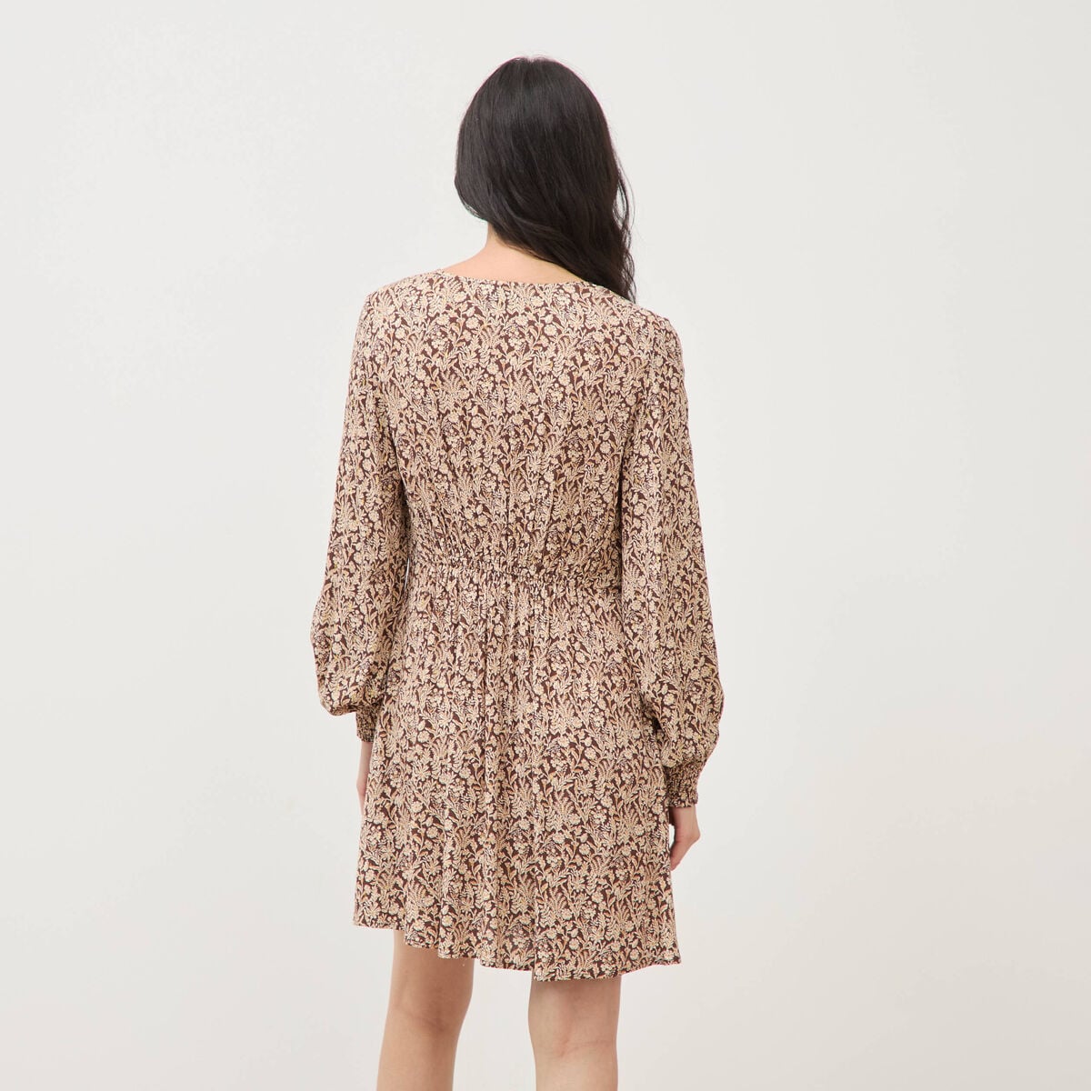 Robe manches longues marron femme