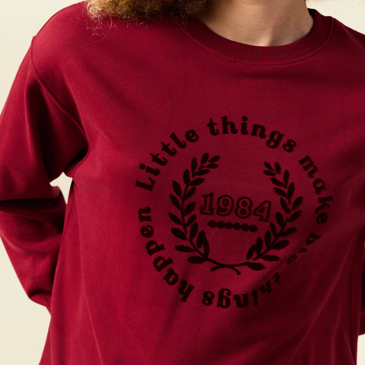 Sweat col rond manches longues rouge femme