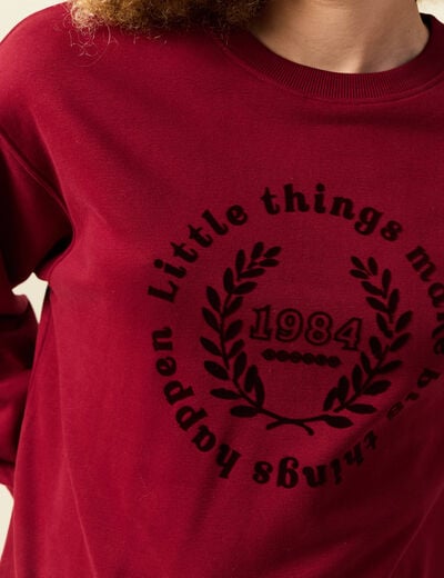 Sweat col rond manches longues rouge femme