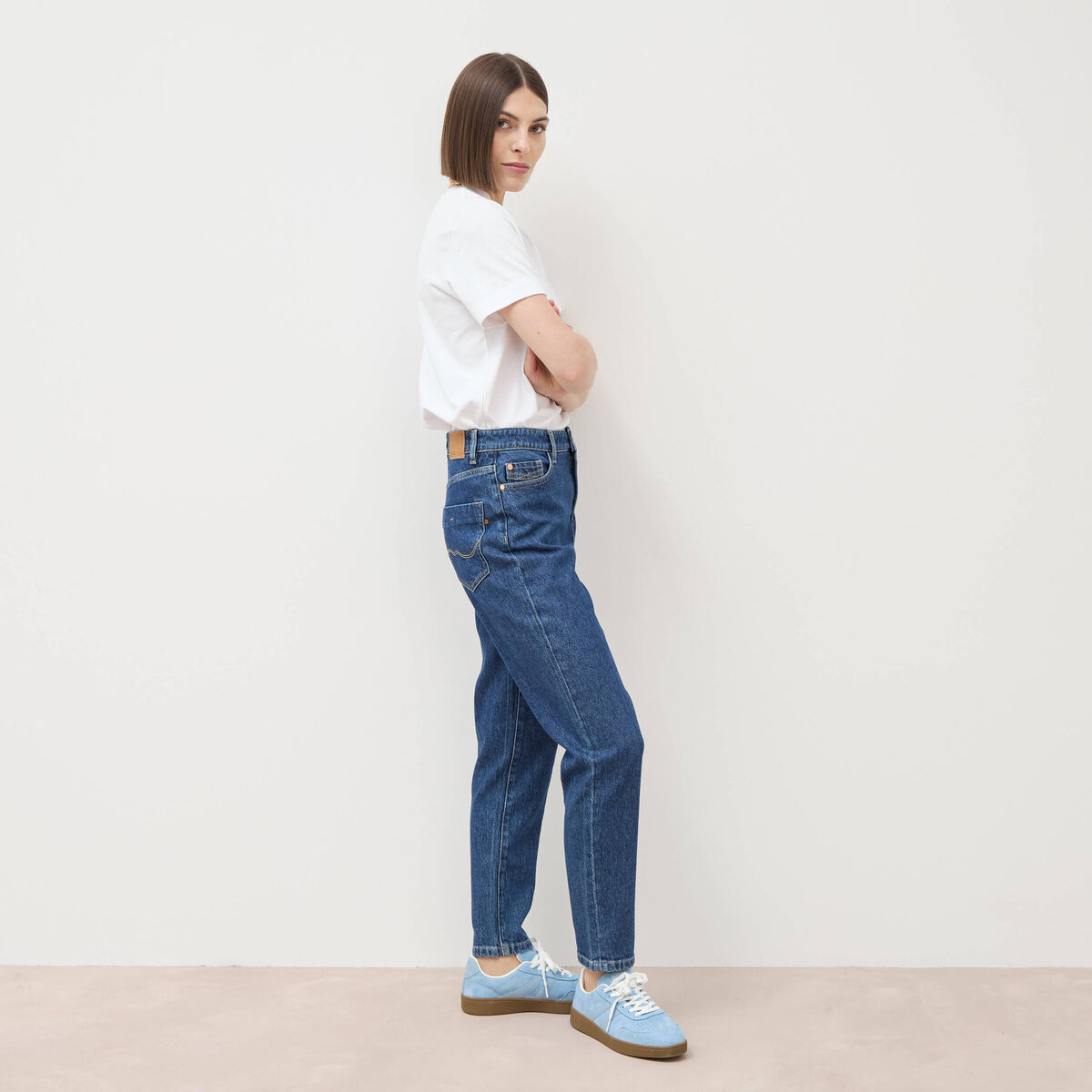 Jeans mom 7/8&egrave;me bleu clair femme