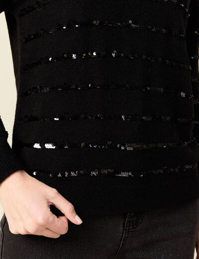 Pull manches longues sequins noir femme