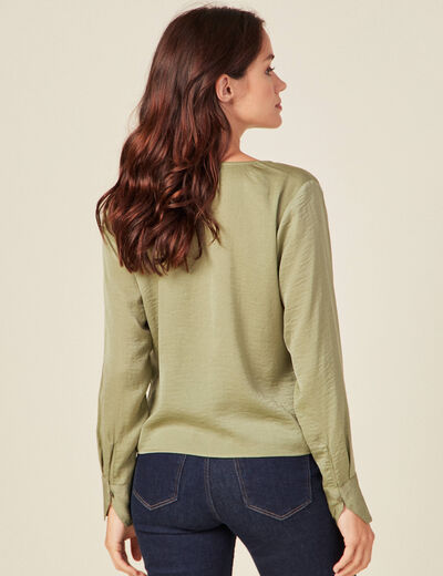 Blouse satin éco-responsable vert kaki femme
