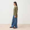 T-shirt manches longues en dentelle vert kaki femme