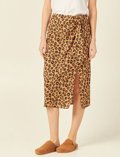 Jupe midi portefeuille fendue sable femme