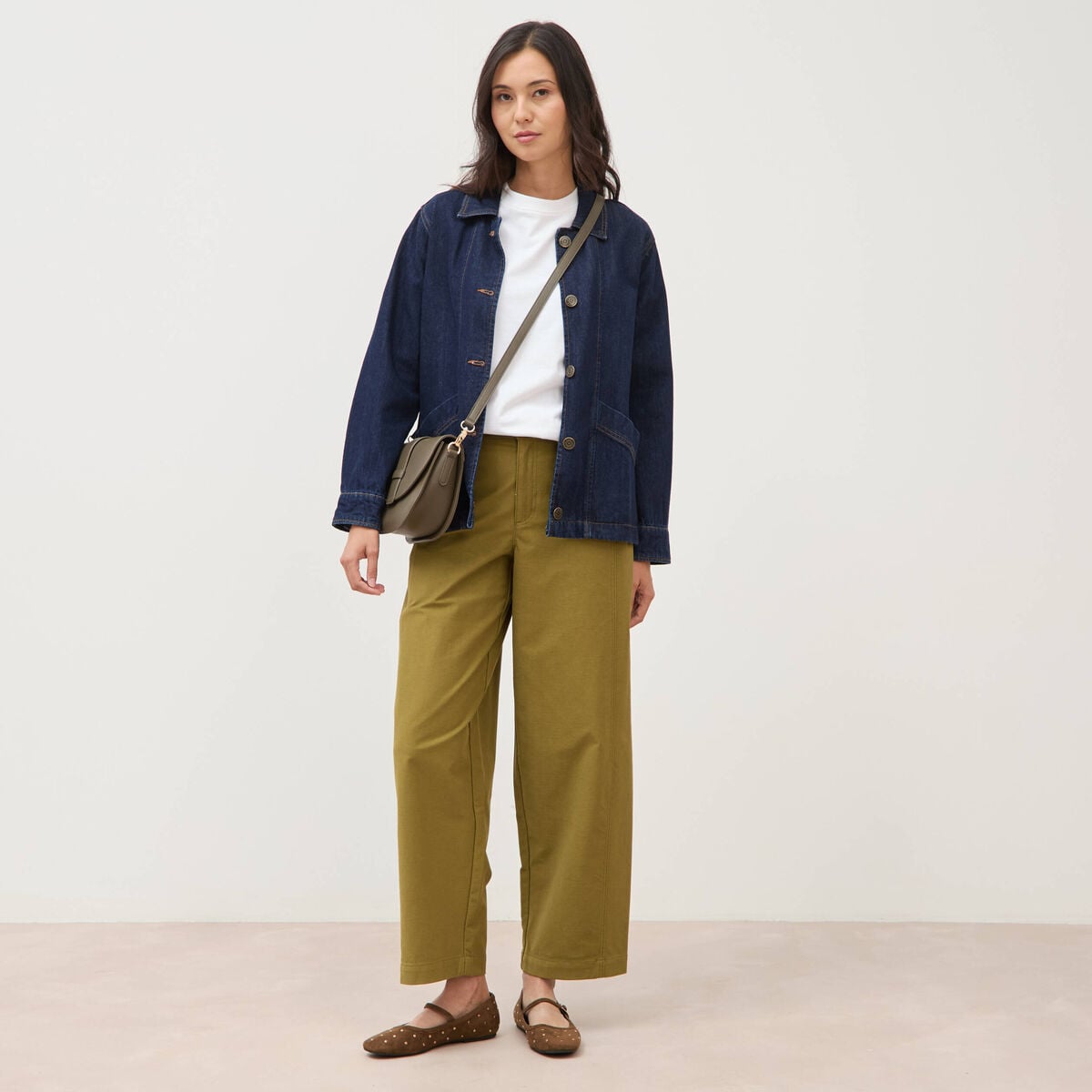 Pantalon coupe regular vert kaki femme