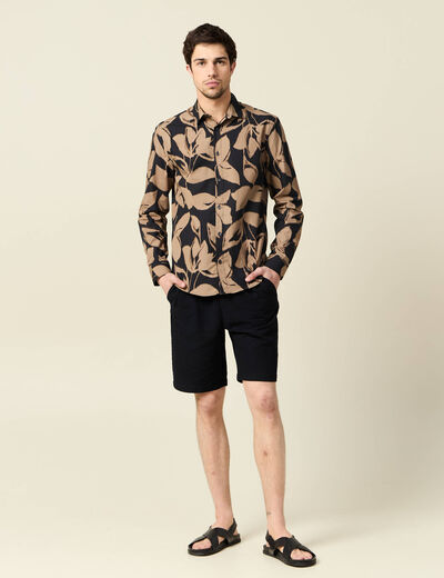 Chemise manches longues marron homme