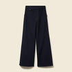 Pantalon large taille haute fluide bleu marine femme