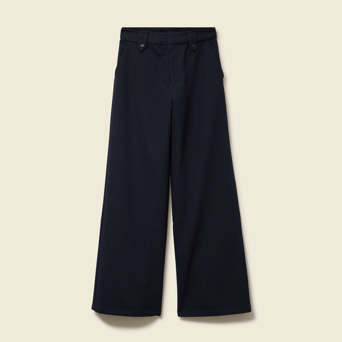 Pantalon large taille haute fluide bleu marine femme