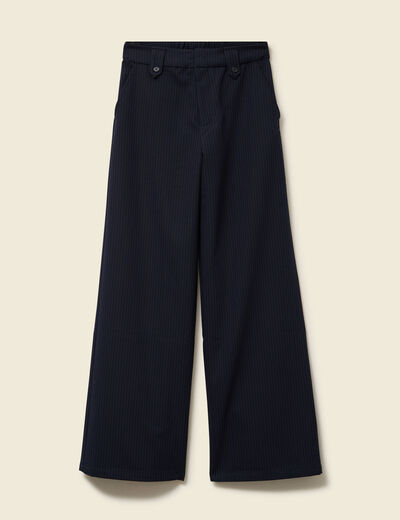 Pantalon large taille haute fluide bleu marine femme