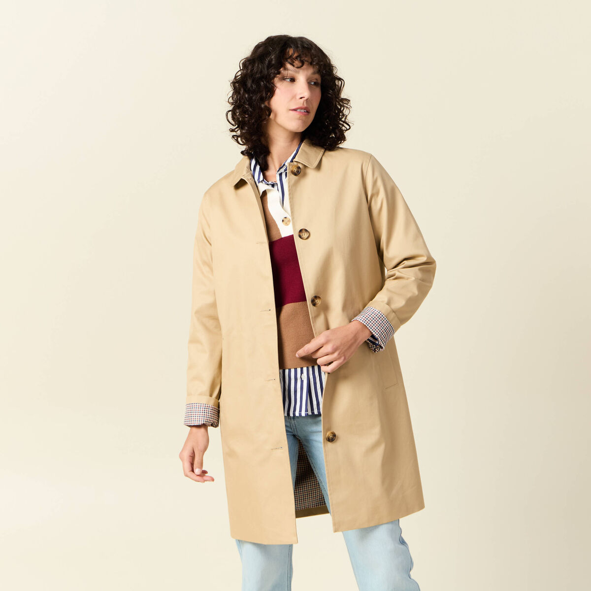 Trench long enduit beige femme