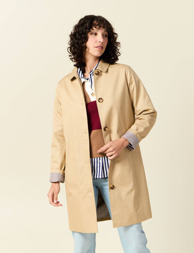 Trench long enduit beige femme