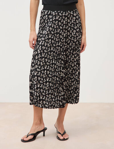 Jupe longue droite pliss&eacute;e noir femme