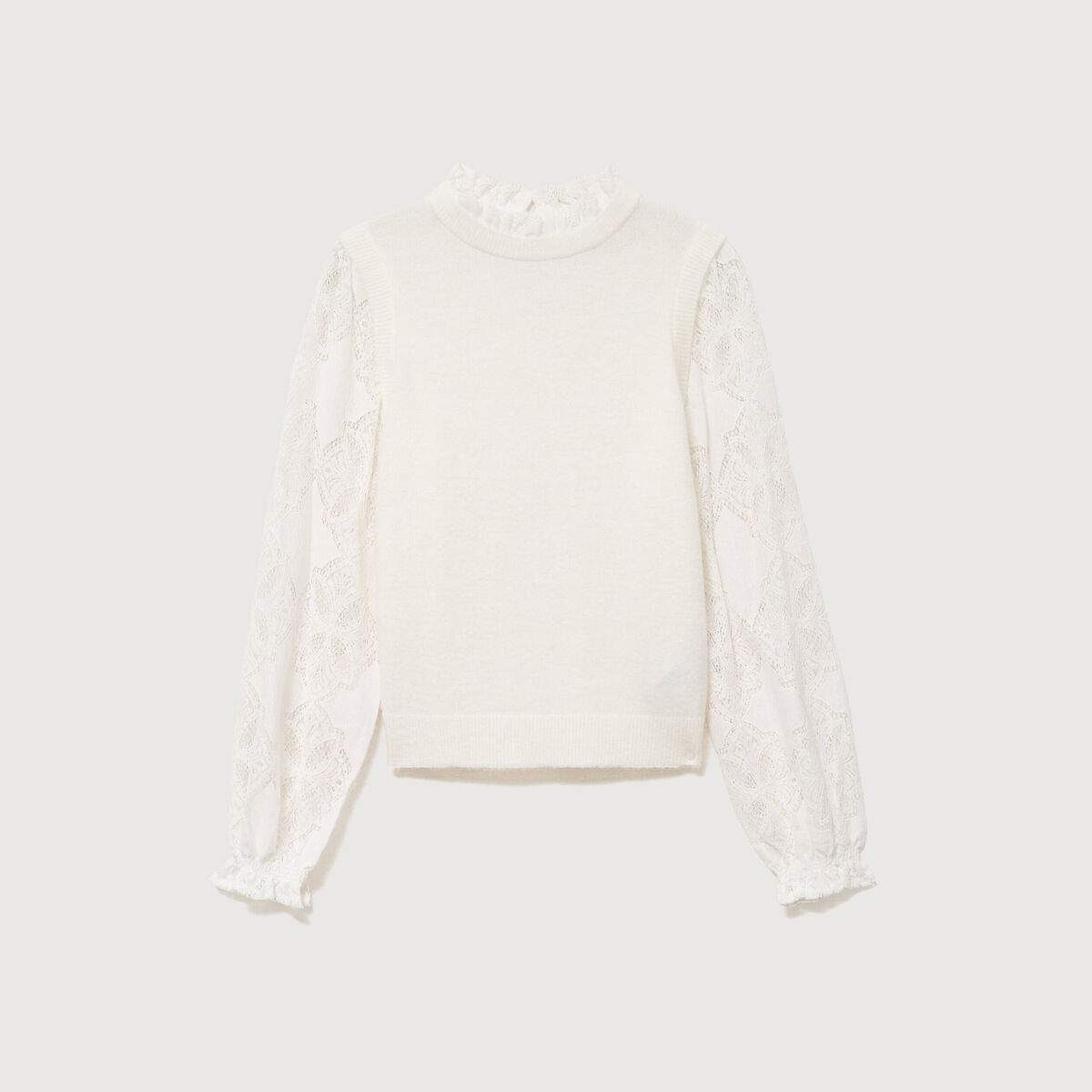 Pull droit col montant manches longues ecru femme