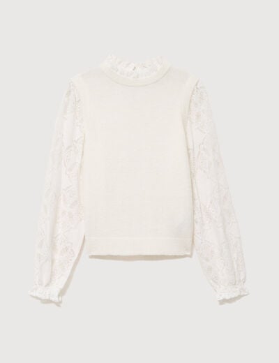 Pull droit col montant manches longues ecru femme