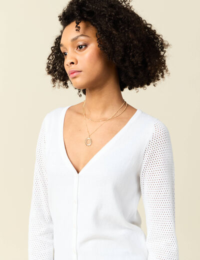 Gilet manches longues boutonné blanc femme