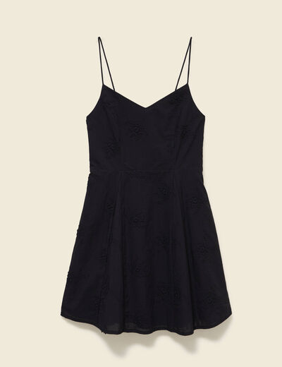 Robe col c&oelig;ur &agrave; bretelles en coton noir femme