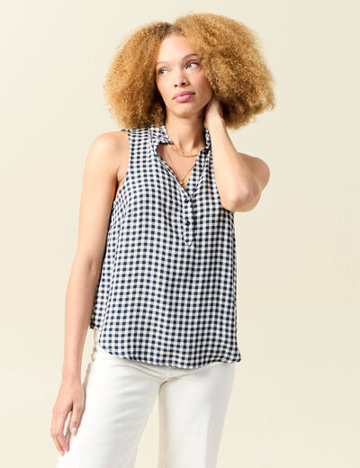 Top sans manches fluide bleu marine femme