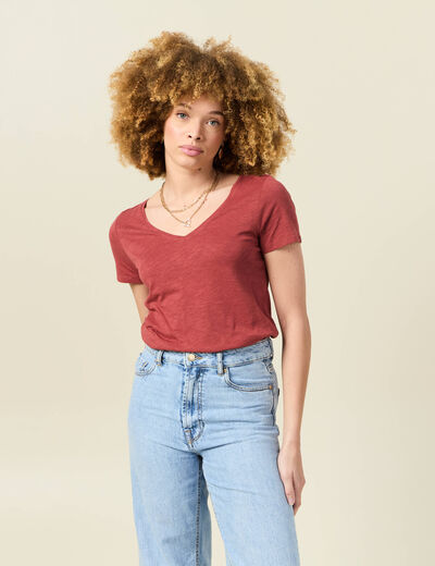 T-shirt manches courtes rouge foncé femme