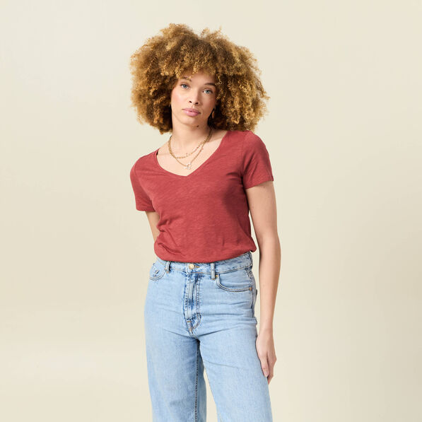 t shirt manches courtes rouge fonce femme T-shirt manches courtes rouge foncé femme