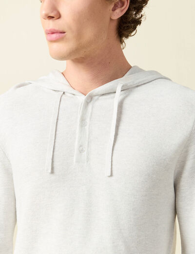 Pull fin en coton &agrave; capuche ecru homme