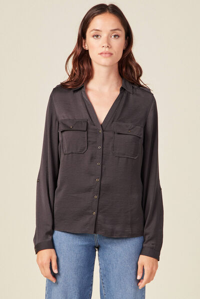 Chemise manches longues gris foncé femme
