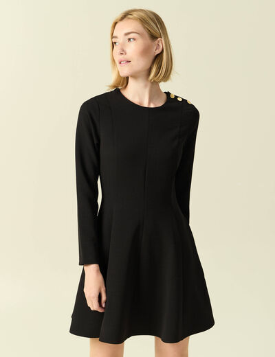 Robe fluide manches longues col rond noir femme