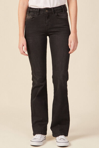 Jeans bootcut détails tressés denim noir femme