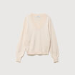 Pull droit col v manches longues creme femme