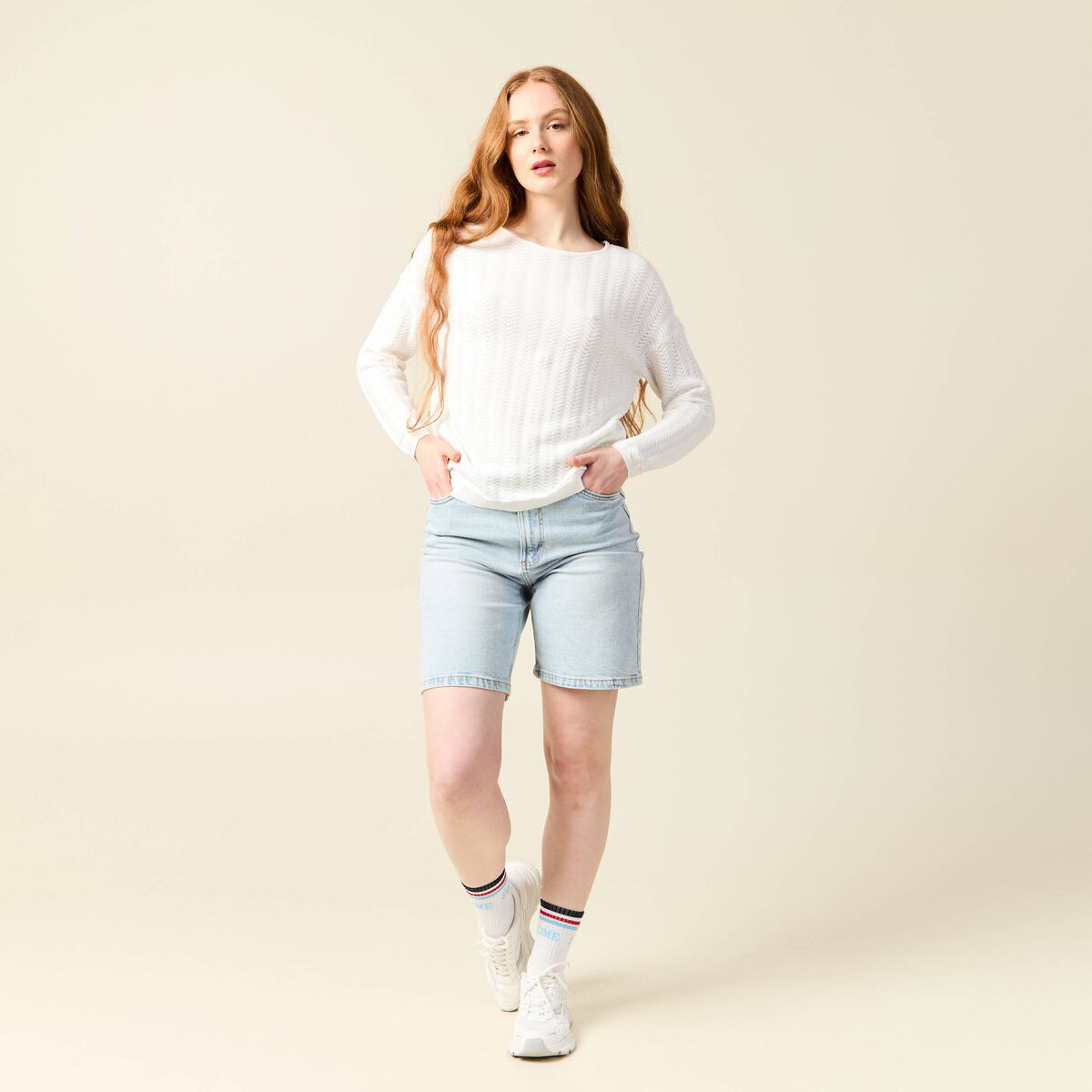 Pull manches longues ecru femme