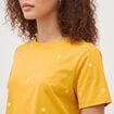 T-shirt droit col rond brod&eacute; en coton jaune or femme