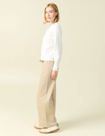 Pull manches longues col rond ecru femme