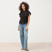 Blouse ample col montant manches courtes noir femme