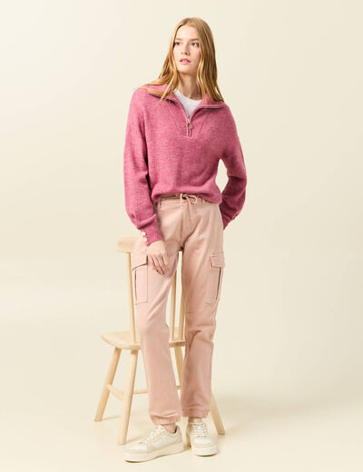 Pantalon cargo battle 7/8ème vieux rose femme