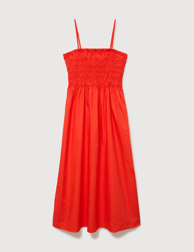 Robe bretelles col carr&eacute; en coton orange fonc&eacute; femme