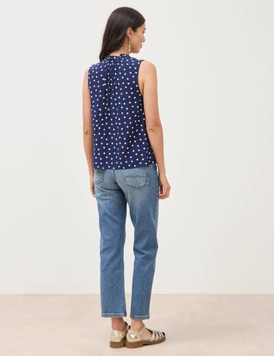 Top sans manches col v fluide bleu femme
