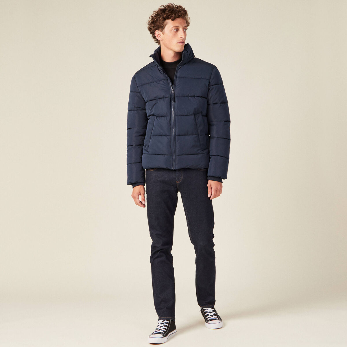 Doudoune droite zipp&eacute;e bleu marine homme