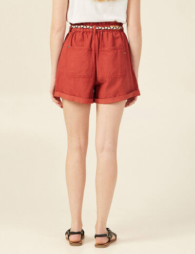 Short paperbag ceinturé rouge foncé femme
